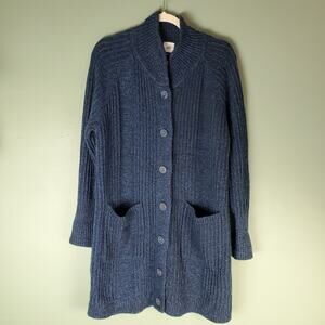 Cabi Womens Navy Blue Speckle Trail Button Up Sweater Knit Cardigan Size Large